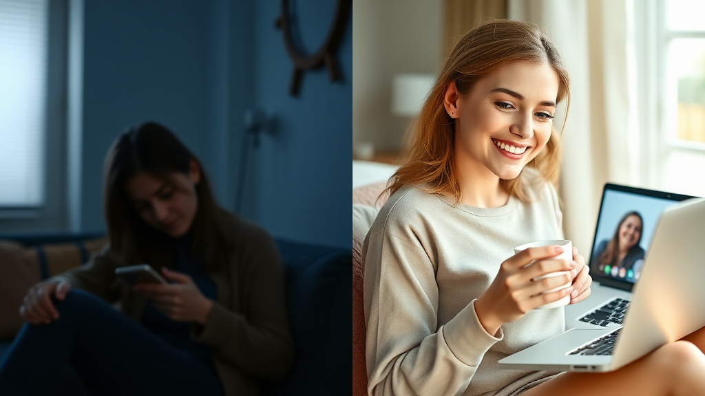 Solo scrolling versus laughing on a group call